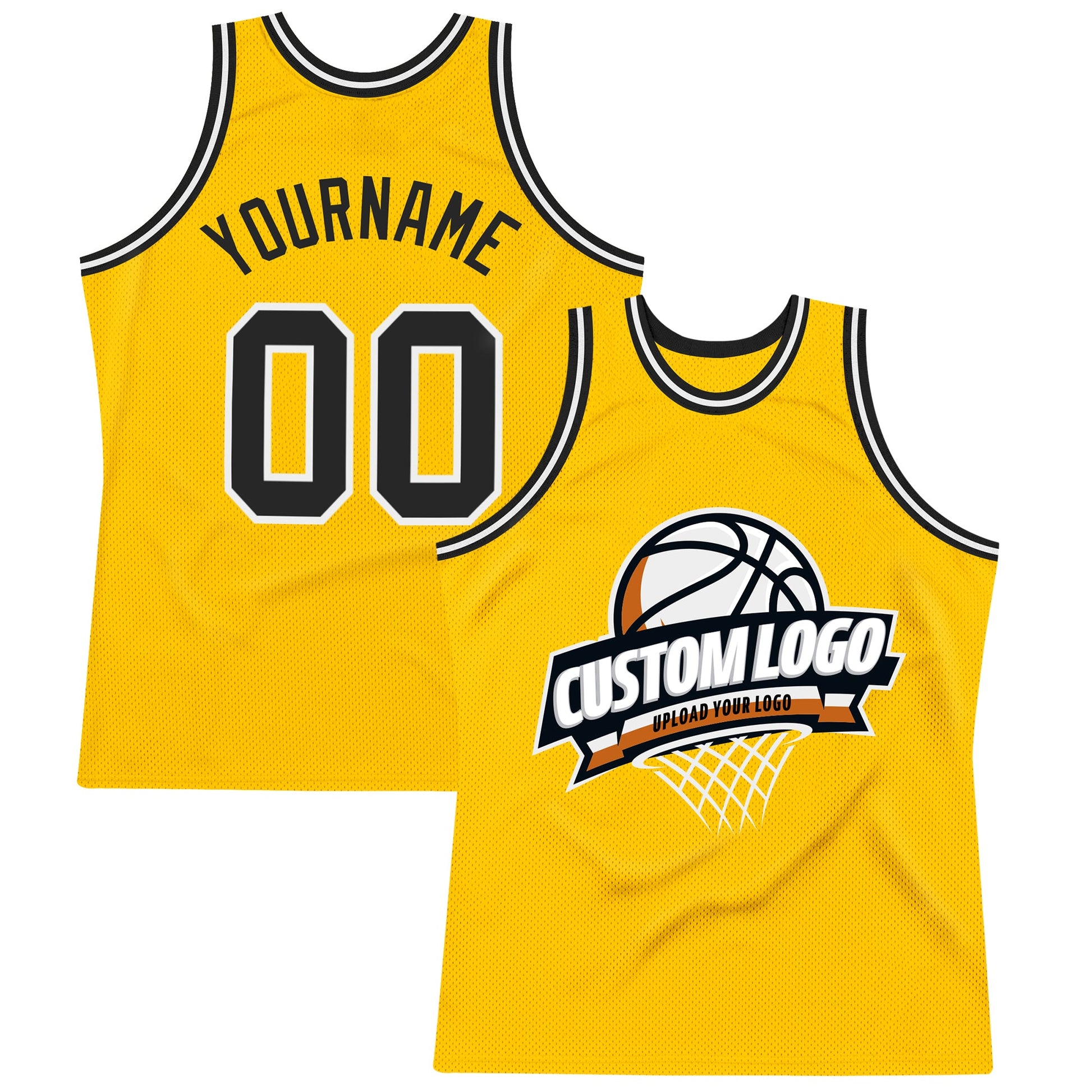 Custom Gold Black-White Authentic Throwback Basketball Jersey - Sky-Custom
