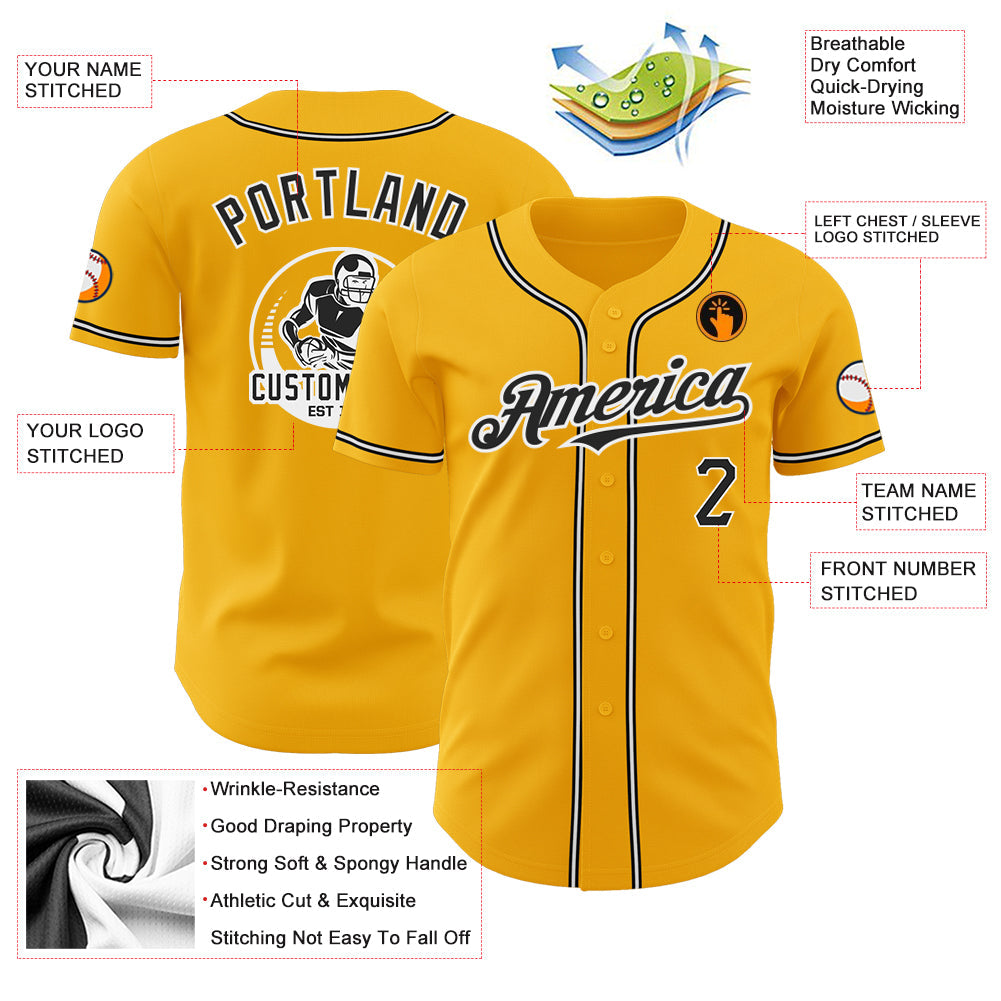 Custom Gold Black-White Authentic Baseball Jersey - Sky-Custom