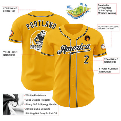Custom Gold Black-White Authentic Baseball Jersey - Sky-Custom