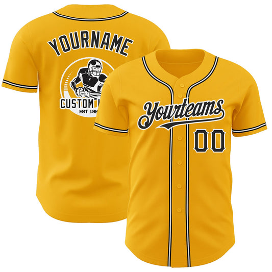 Custom Gold Black-White Authentic Baseball Jersey - Sky-Custom