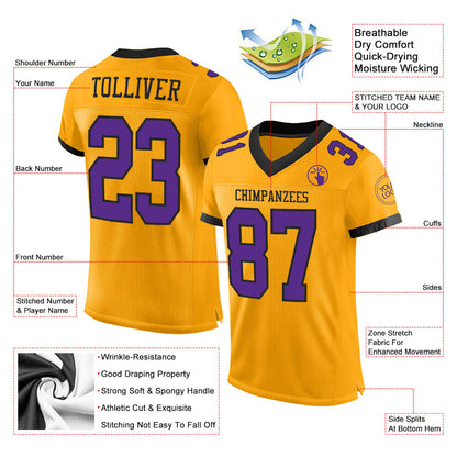 Custom Gold Purple-Black Mesh Authentic Football Jersey - Sky-Custom