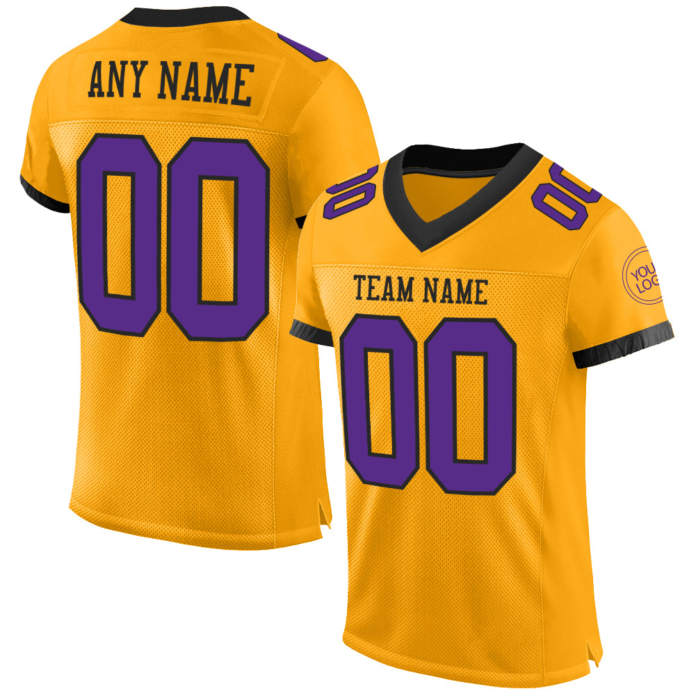 Custom Gold Purple-Black Mesh Authentic Football Jersey - Sky-Custom