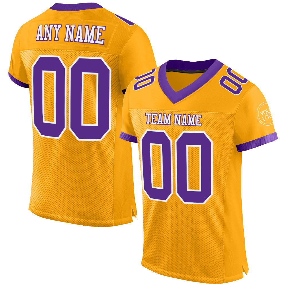 Custom Gold Purple-White Mesh Authentic Football Jersey - Sky-Custom
