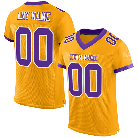 Custom Gold Purple-White Mesh Authentic Football Jersey - Sky-Custom