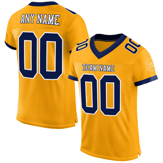 Custom Gold Navy-White Mesh Authentic Football Jersey - Sky-Custom