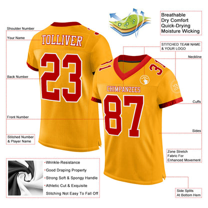 Custom Gold Red-White Mesh Authentic Football Jersey - Sky-Custom