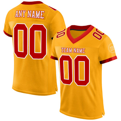 Custom Gold Red-White Mesh Authentic Football Jersey - Sky-Custom