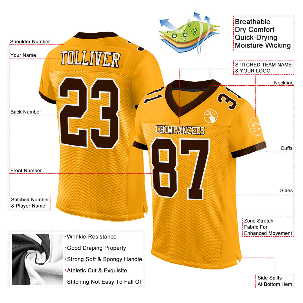 Custom Gold Brown-White Mesh Authentic Football Jersey - Sky-Custom