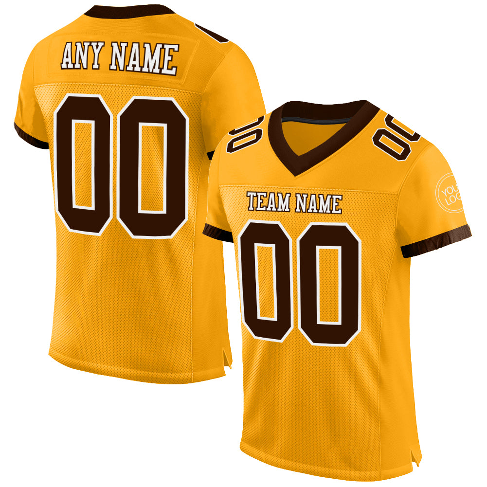 Custom Gold Brown-White Mesh Authentic Football Jersey - Sky-Custom
