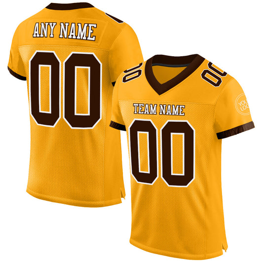 Custom Gold Brown-White Mesh Authentic Football Jersey - Sky-Custom