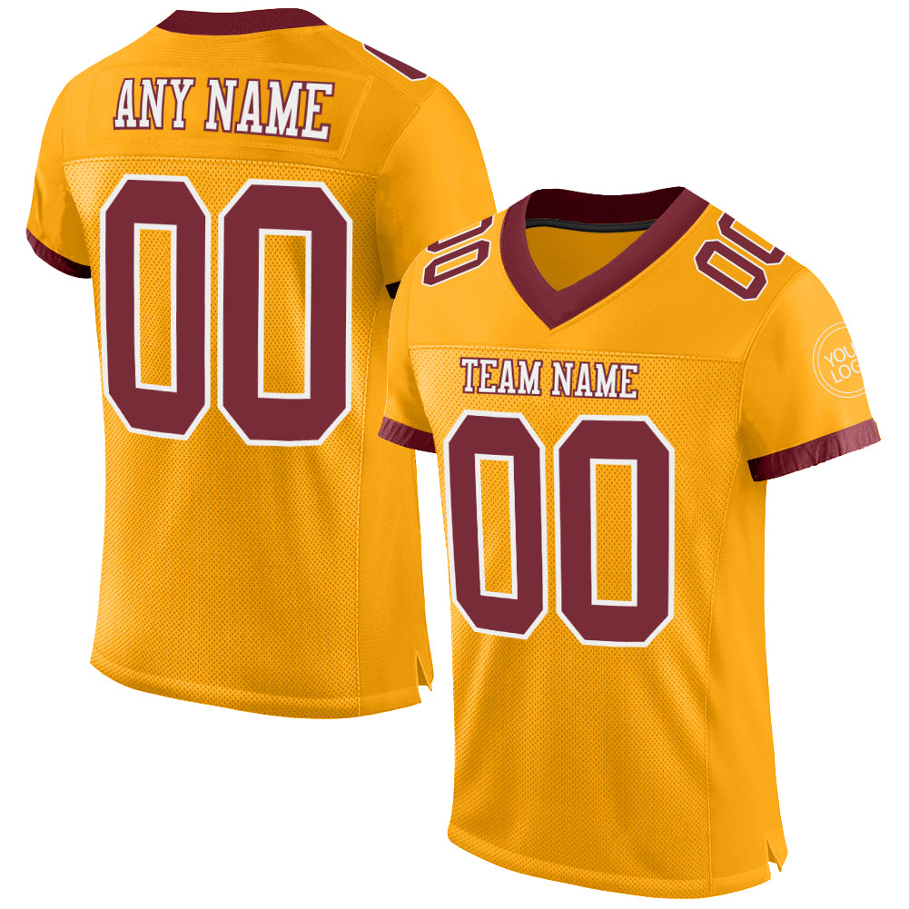 Custom Gold Burgundy-White Mesh Authentic Football Jersey - Sky-Custom