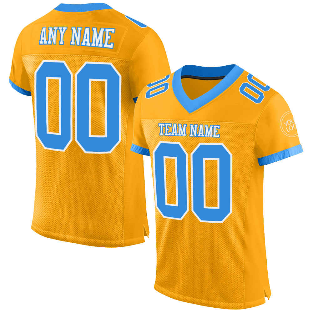 Custom Gold Powder Blue-White Mesh Authentic Football Jersey - Sky-Custom