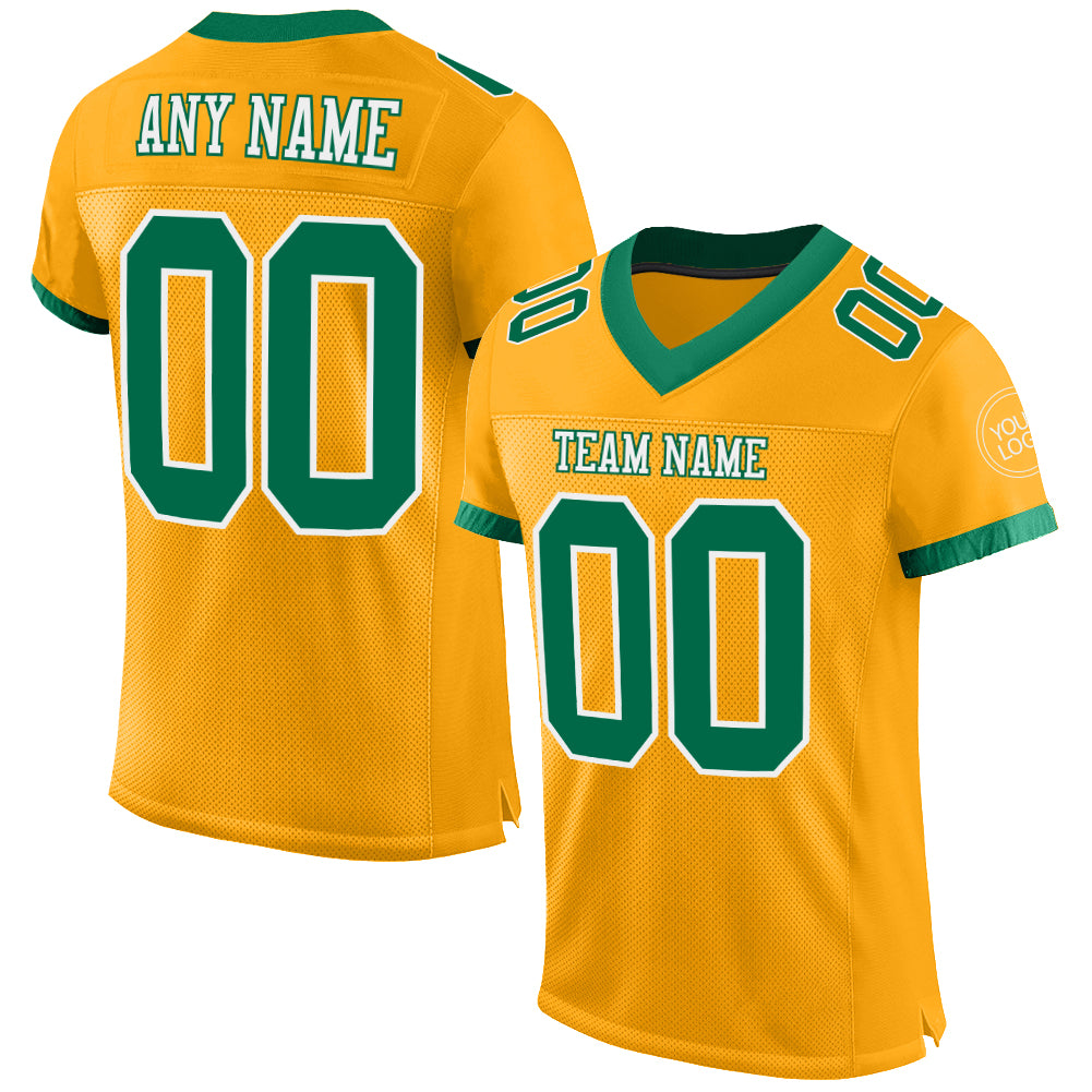 Custom Gold Kelly Green-White Mesh Authentic Football Jersey - Sky-Custom