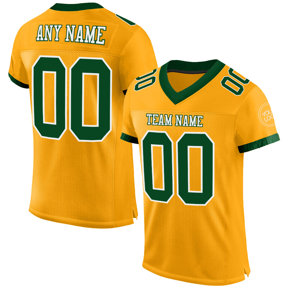 Custom Gold Green-White Mesh Authentic Football Jersey - Sky-Custom