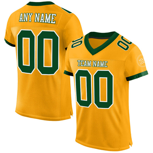 Custom Gold Green-White Mesh Authentic Football Jersey - Sky-Custom