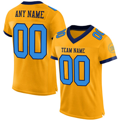 Custom Gold Powder Blue-Navy Mesh Authentic Football Jersey - Sky-Custom