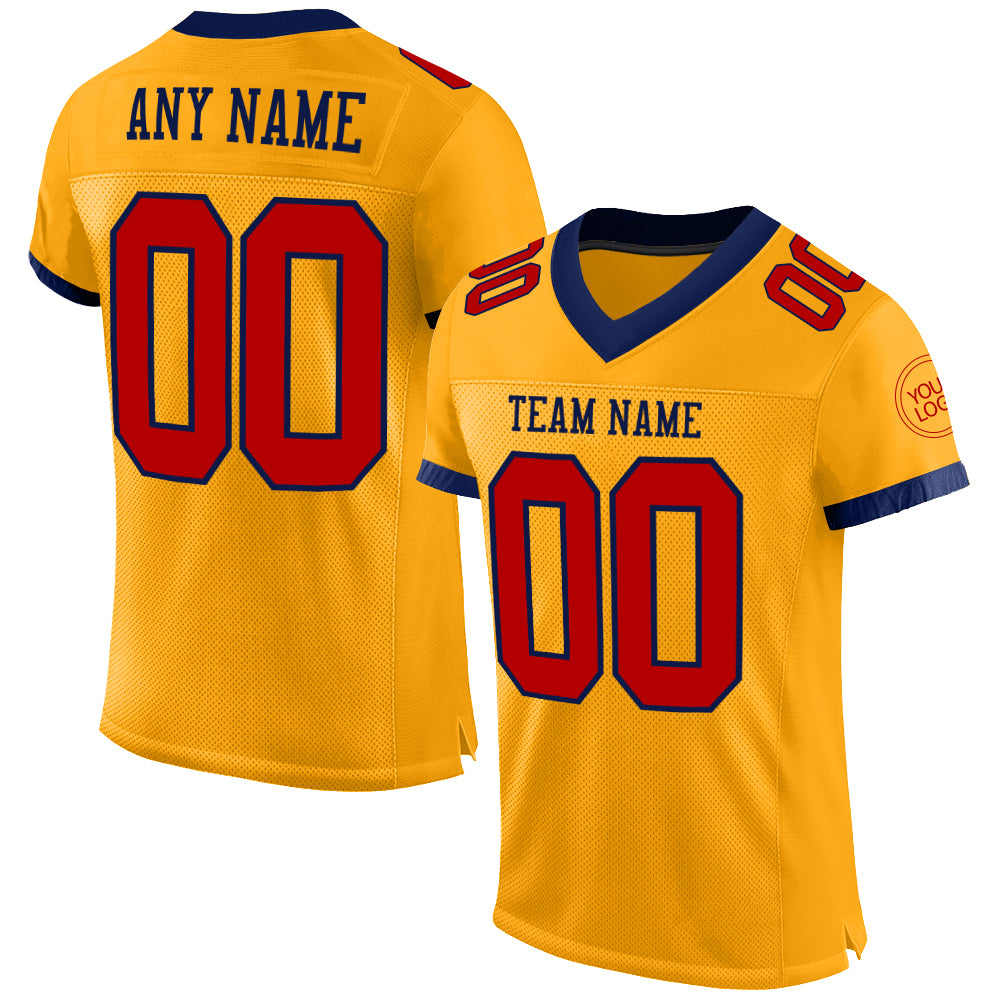 Custom Gold Red-Navy Mesh Authentic Football Jersey - Sky-Custom