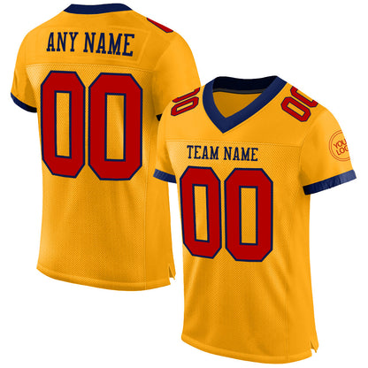 Custom Gold Red-Navy Mesh Authentic Football Jersey - Sky-Custom