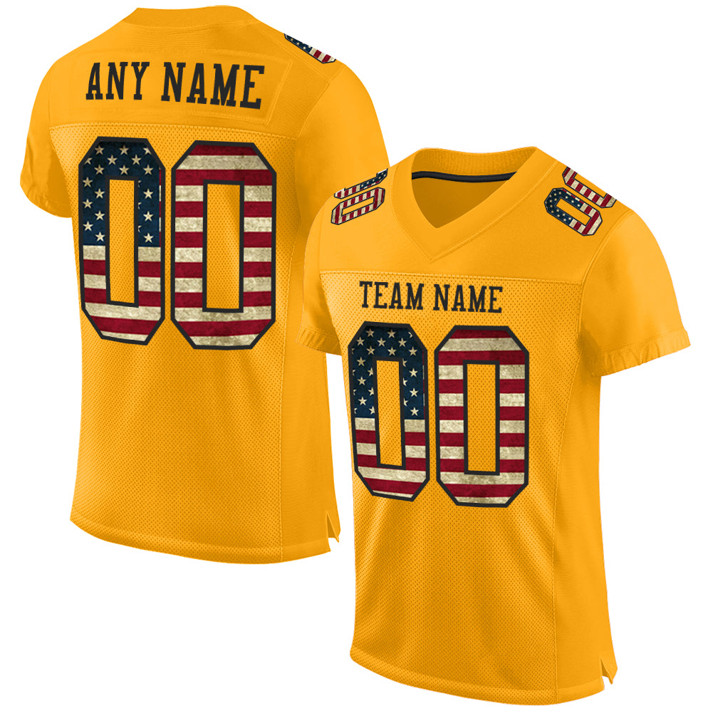 Custom Gold Vintage USA Flag-Black Mesh Authentic Football Jersey - Sky-Custom