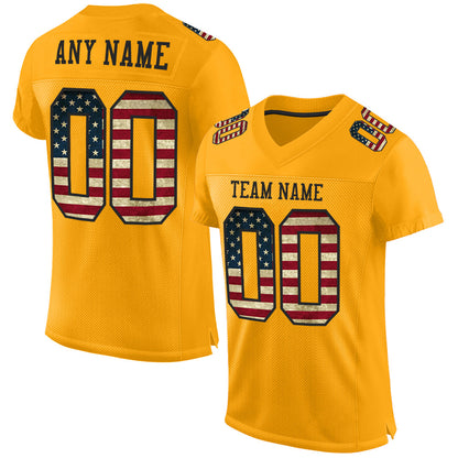 Custom Gold Vintage USA Flag-Black Mesh Authentic Football Jersey - Sky-Custom