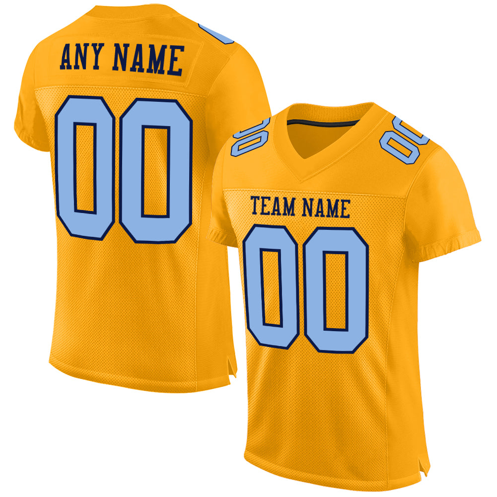 Custom Gold Light Blue-Navy Mesh Authentic Football Jersey - Sky-Custom