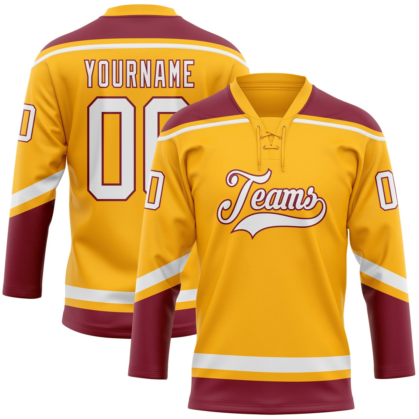 Custom Gold White-Crimson Hockey Lace Neck Jersey - Sky-Custom