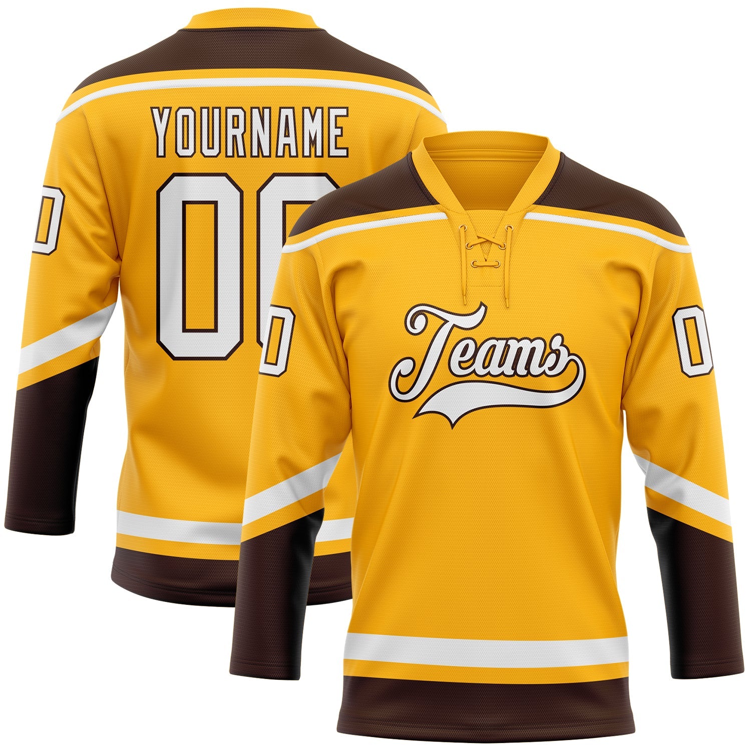 Custom Gold White-Brown Hockey Lace Neck Jersey - Sky-Custom