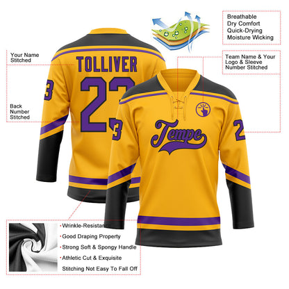 Custom Gold Purple-Black Hockey Lace Neck Jersey - Sky-Custom
