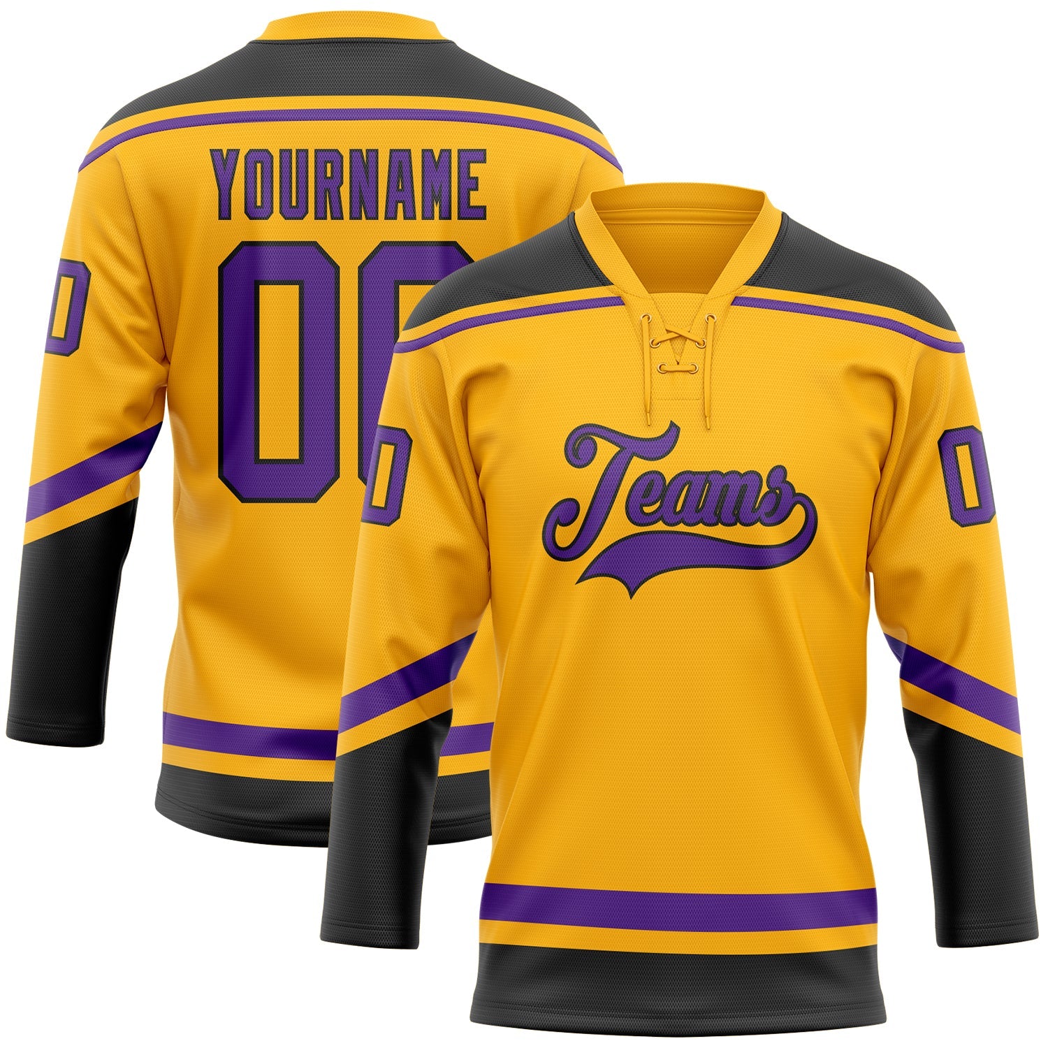 Custom Gold Purple-Black Hockey Lace Neck Jersey - Sky-Custom