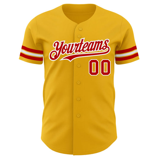 Custom Gold Red-White Authentic Baseball Jersey - Sky-Custom
