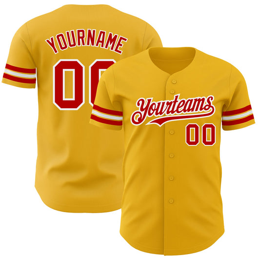 Custom Gold Red-White Authentic Baseball Jersey - Sky-Custom