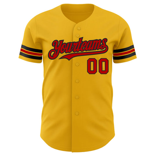 Custom Gold Red-Black Authentic Baseball Jersey - Sky-Custom