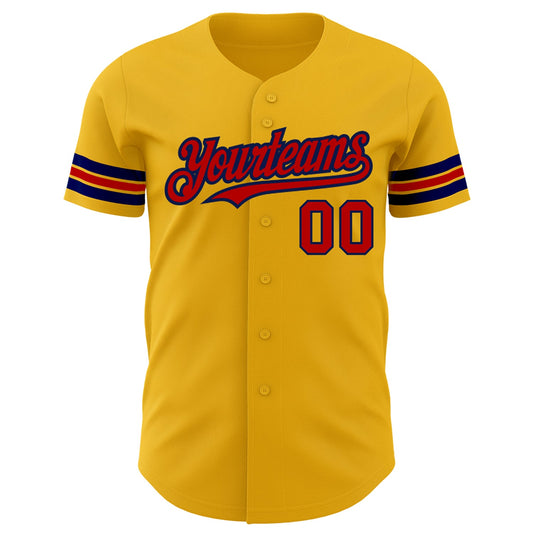 Custom Gold Red-Navy Authentic Baseball Jersey - Sky-Custom