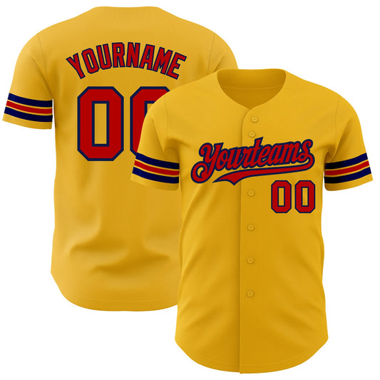 Custom Gold Red-Navy Authentic Baseball Jersey - Sky-Custom