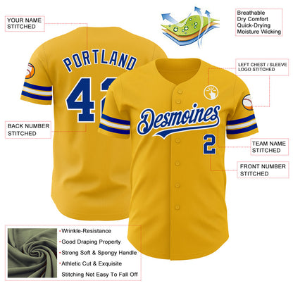 Custom Gold Royal-White Authentic Baseball Jersey - Sky-Custom