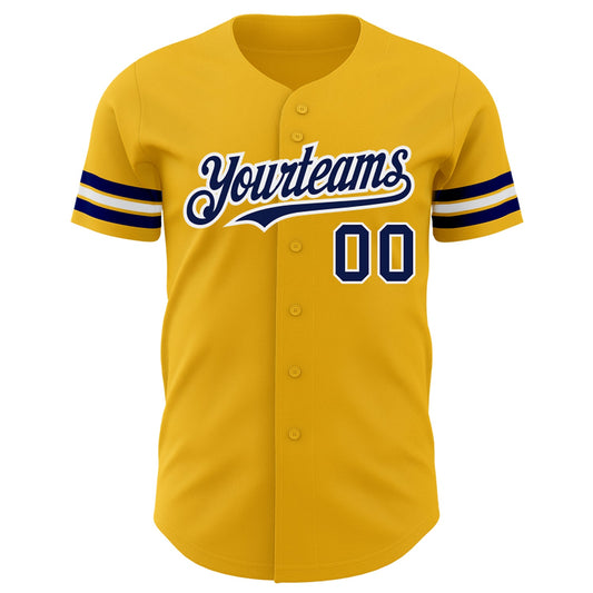 Custom Gold Navy-White Authentic Baseball Jersey - Sky-Custom