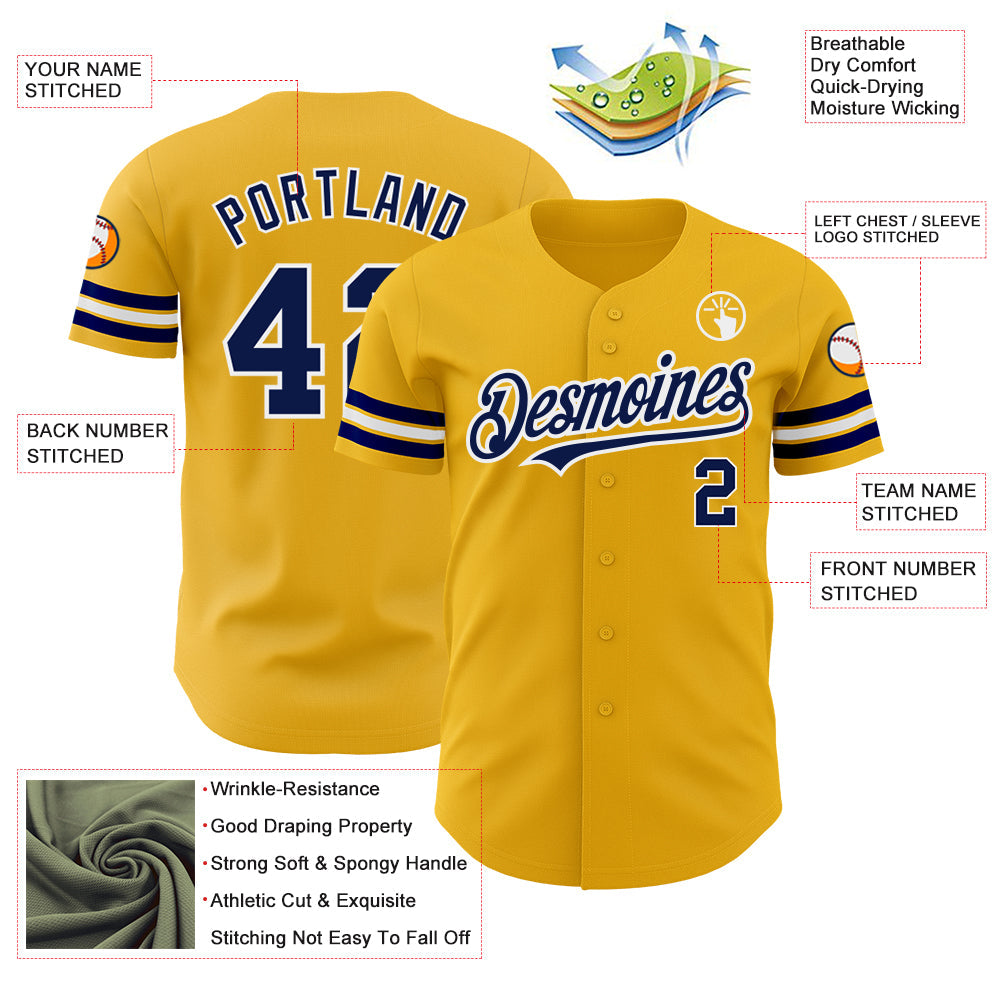 Custom Gold Navy-White Authentic Baseball Jersey - Sky-Custom