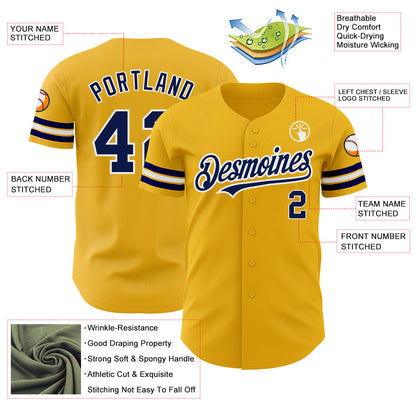 Custom Gold Navy-White Authentic Baseball Jersey - Sky-Custom