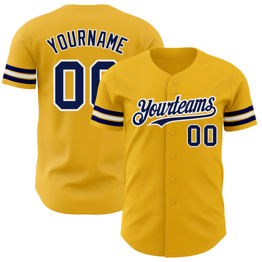 Custom Gold Navy-White Authentic Baseball Jersey - Sky-Custom