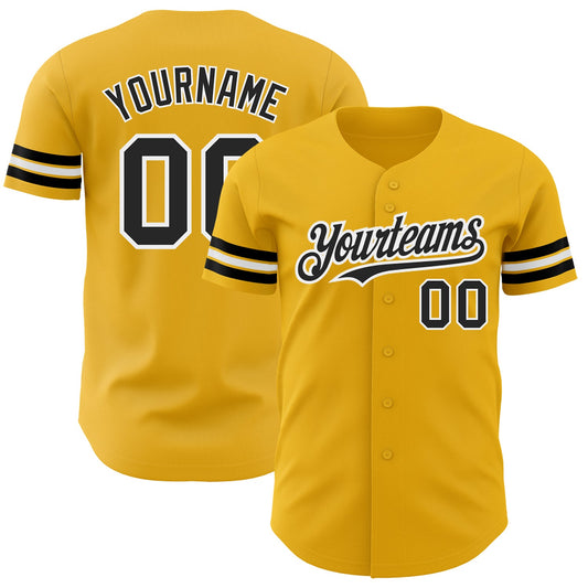 Custom Gold Black-White Authentic Baseball Jersey - Sky-Custom