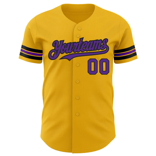Custom Gold Purple-Black Authentic Baseball Jersey - Sky-Custom