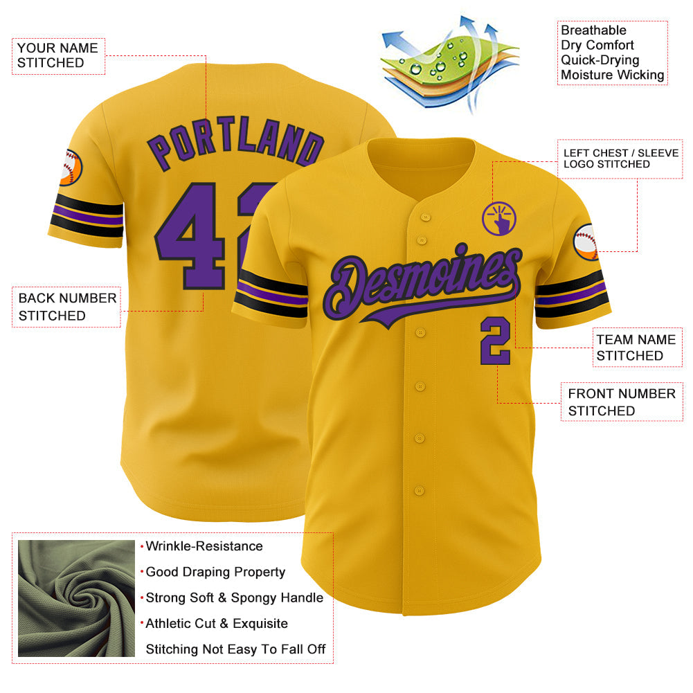 Custom Gold Purple-Black Authentic Baseball Jersey - Sky-Custom