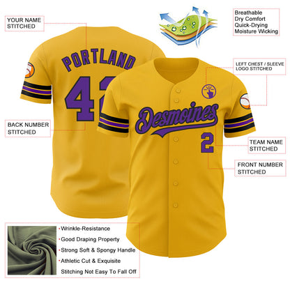 Custom Gold Purple-Black Authentic Baseball Jersey - Sky-Custom