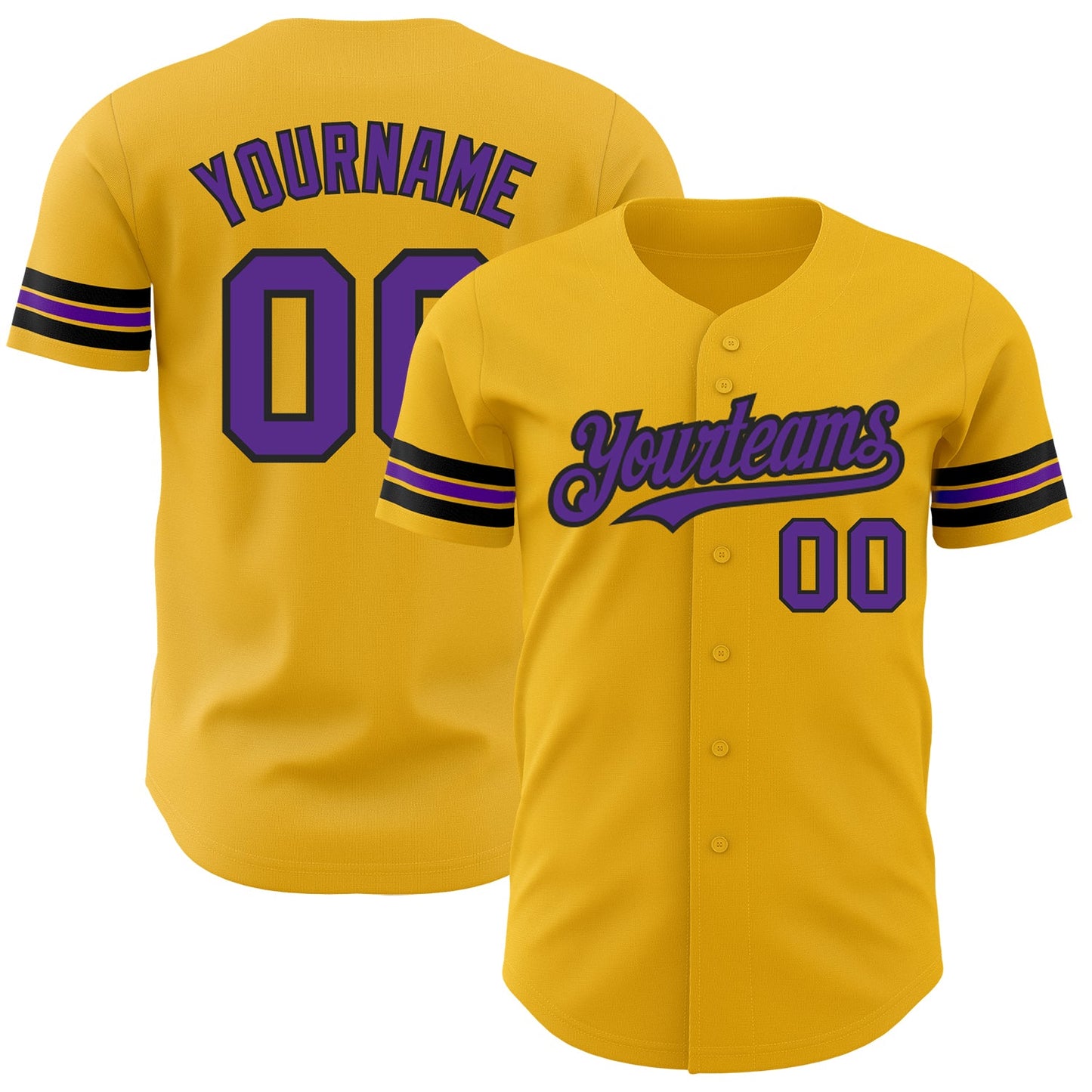 Custom Gold Purple-Black Authentic Baseball Jersey - Sky-Custom