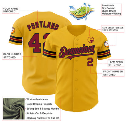 Custom Gold Crimson-Black Authentic Baseball Jersey - Sky-Custom