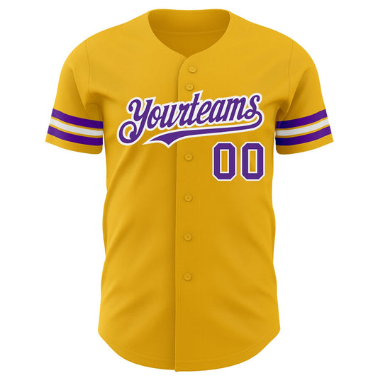 Custom Gold Purple-White Authentic Baseball Jersey - Sky-Custom