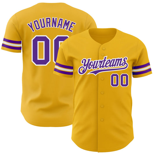 Custom Gold Purple-White Authentic Baseball Jersey - Sky-Custom