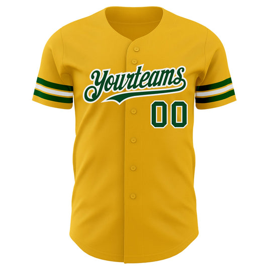 Custom Gold Green-White Authentic Baseball Jersey - Sky-Custom