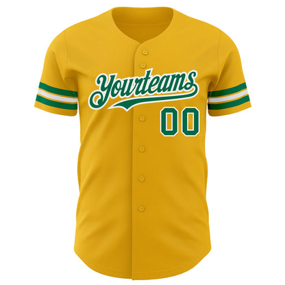 Custom Gold Kelly Green-White Authentic Baseball Jersey - Sky-Custom