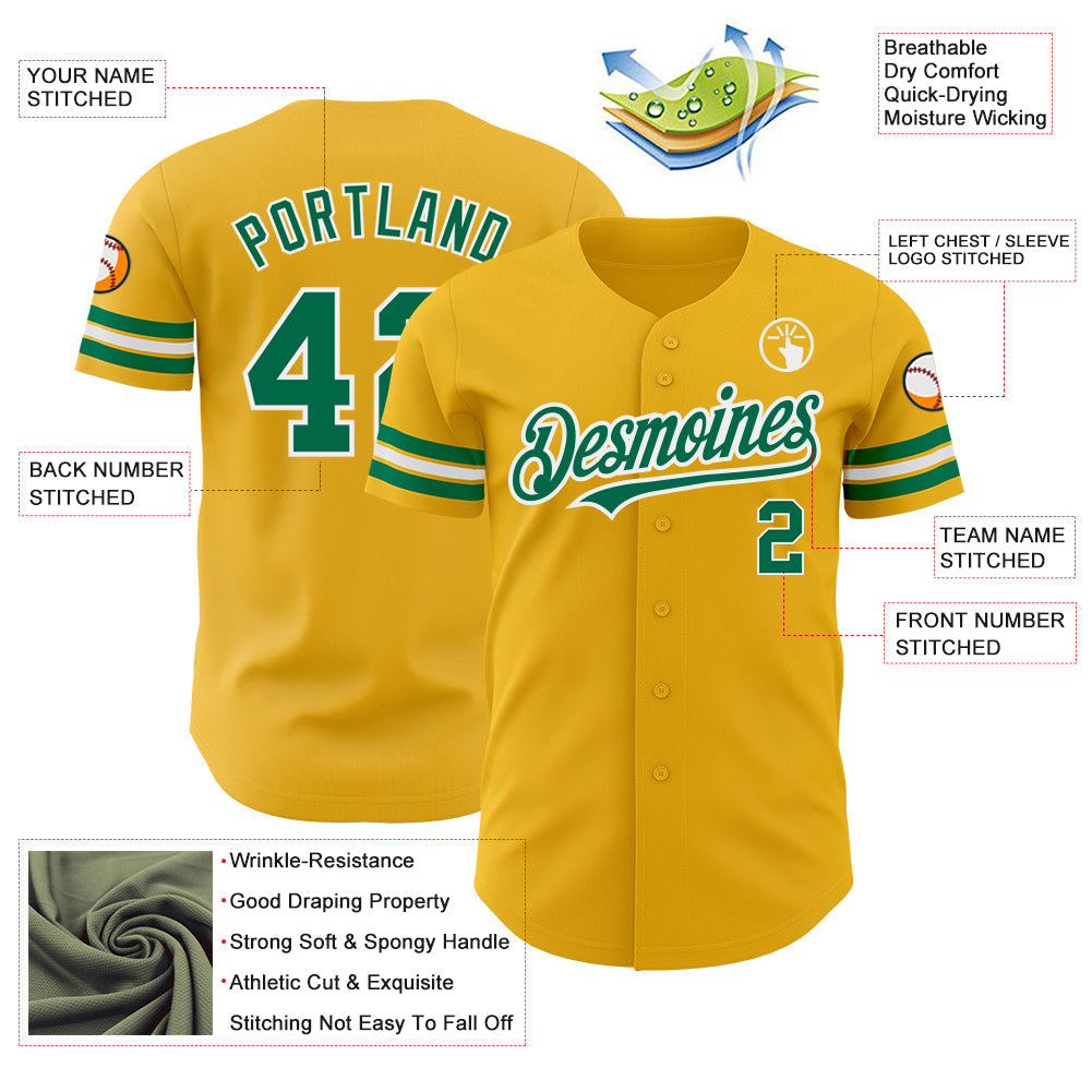 Custom Gold Kelly Green-White Authentic Baseball Jersey - Sky-Custom